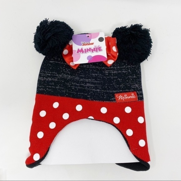 Disney Minnie Mouse Hat and Mittens Set Red Black Ages 2-4 years - Picture 2 of 4